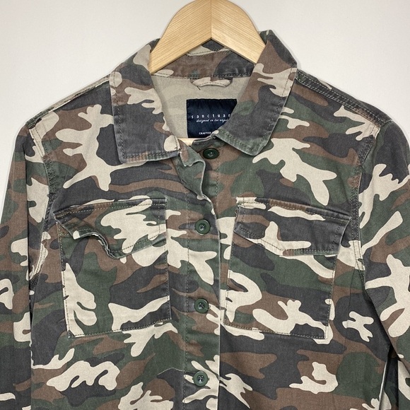 Sanctuary Tan Camo 4 Pocket Military Utility Cotton Blend Jacket Size Medium - Picture 4 of 15